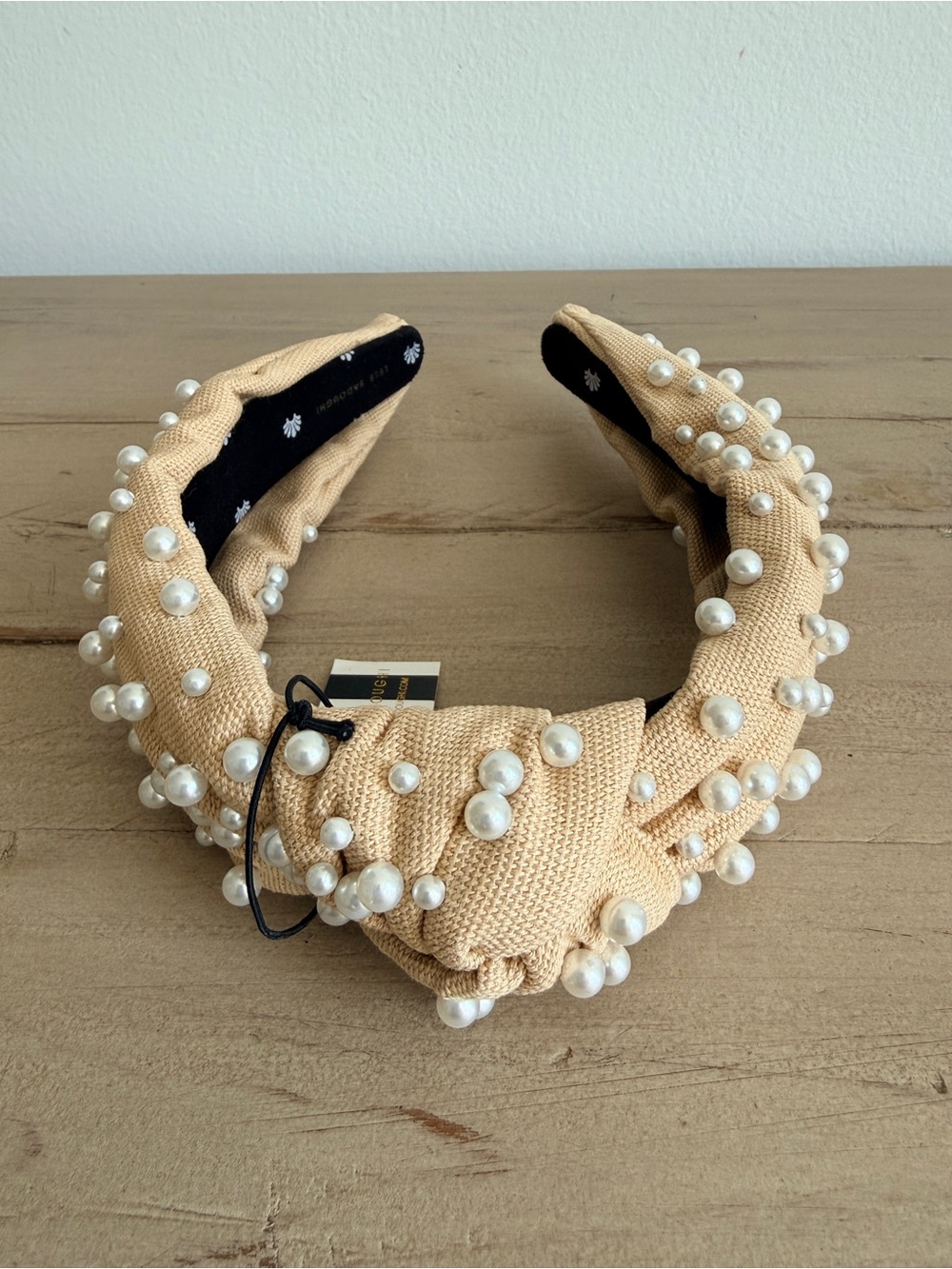 Lele Sadoughi Camel Woven Multi Pearl Knotted Headband